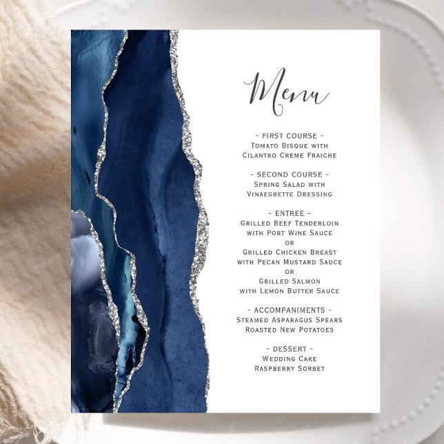 Budget Agate Marine Blue Silver Menu Mariage (Créateur téléchargé)
