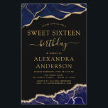 Budget Agate Sweet 16 Marine Blue Gold<br><div class="desc">Budget Agate Geode Black,  Navy Blue et Gold Foil Invitations de fête d'anniversaire - comprend un script moderne magnifique et élégant pour le Sweet sixteen spécial (16e) fête d'anniversaire.</div>