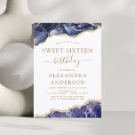 Budget Agate Sweet 16 Marine Blue Gold<br><div class="desc">Budget Agate Geode Marine Blue and Gold Foil Invitations de fête d'anniversaire - comprend un script moderne magnifique et élégant pour la fête d'anniversaire du Sweet sixteen spécial (16e).</div>