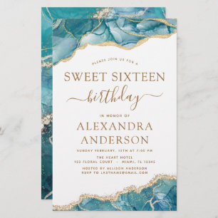 Budget Agate Sweet 16 Turquoise Gold Invitation