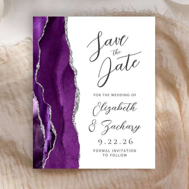 Budget Agate Violet Argent Script Enregistrer la D (Créateur téléchargé)
