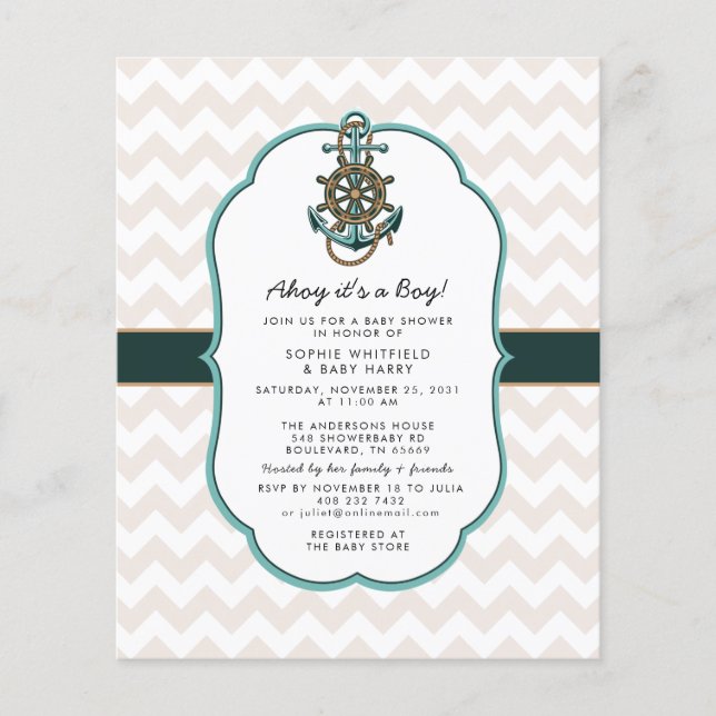 Budget Ahoy a Boy Nautical Baby shower Invitation (Devant)