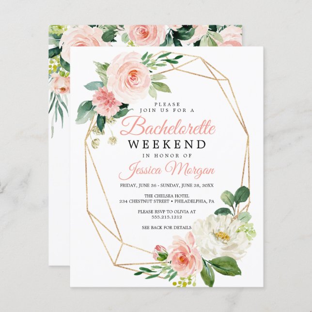 Budget Airy Blush Bachelorette Week-end Invitation (Devant / Derrière)