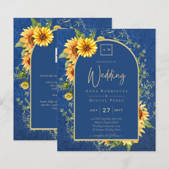 BUDGET All-in-1 Rustique tournesols BLEU Mariage (Devant / Derrière)