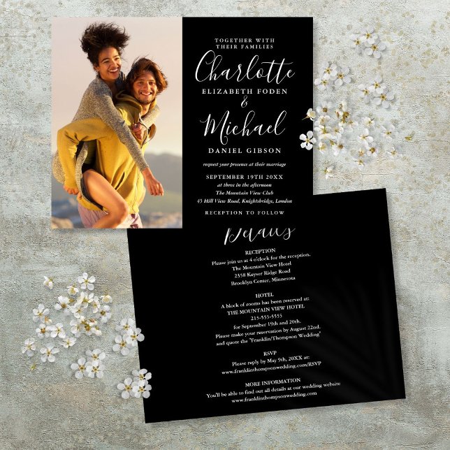 Budget All In One Black White Photo Wedding Invita (Budget All In One Black White Photo Wedding Invite)