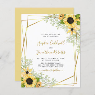 Budget All in One Sunflowers Gold Wedding Invitati