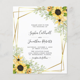 Budget All in One Sunflowers Gold Wedding Invitati
