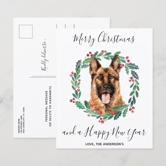 Budget allemand berger chien joyeux Noël Postale (Devant / Derrière)