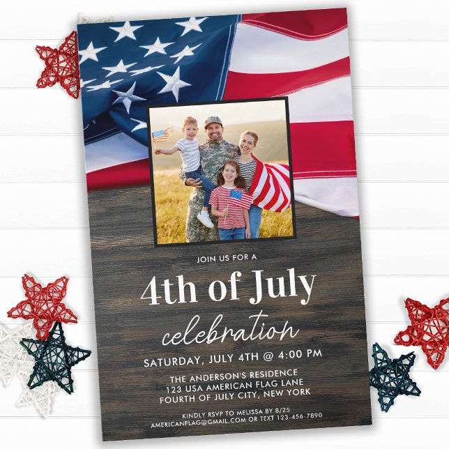 Budget American Flag Photo 4 juillet Parti Invit (Créateur téléchargé)