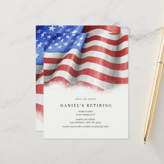 Budget American Flag Retraite Party Invitations (Devant/Arrière en situation)