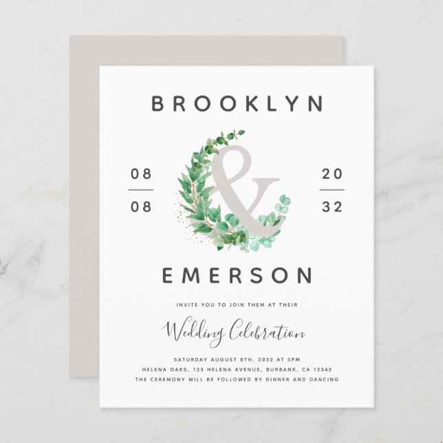 Budget Ampersand Faire-part de mariage de verdure (Devant / Derrière)