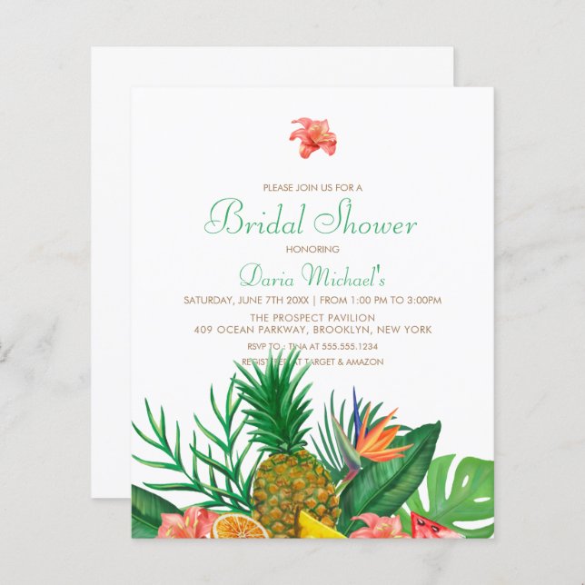 Budget Ananas Hawaiian Bridal Shower Invitation (Devant / Derrière)