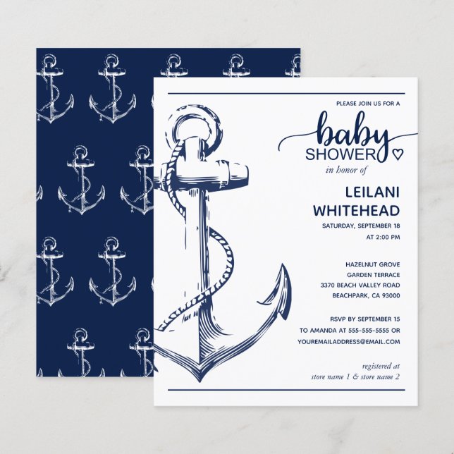 Budget Ancre nautique bébé garçon douche Invitatio (Devant / Derrière)