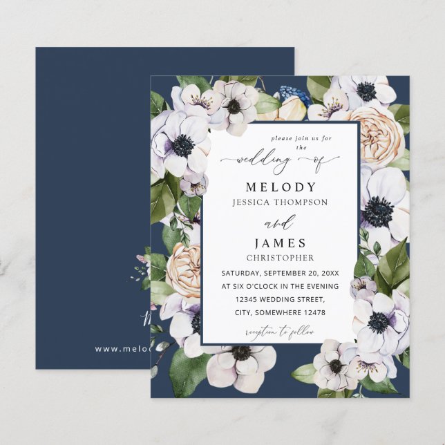 Budget Anemone Blanc Floral Mariage - Bleu (Devant / Derrière)