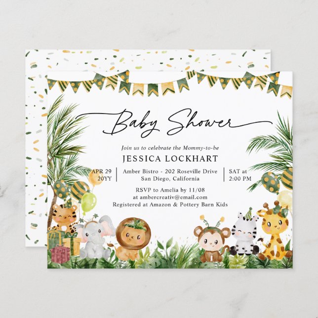 Budget Animal Jungle Party Baby shower Invitation (Devant / Derrière)