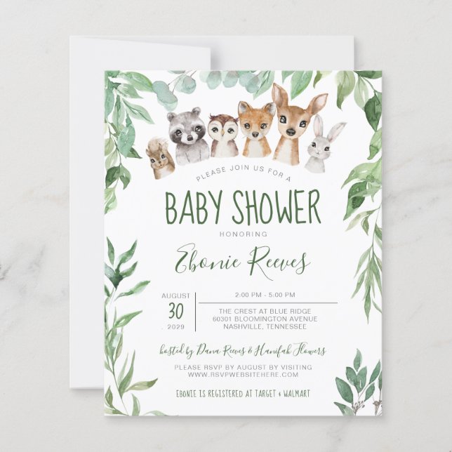 Budget Animaux des bois Invitation Baby shower (Devant)