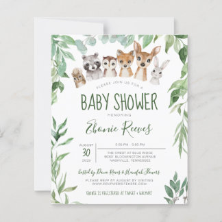 Budget Animaux des bois Invitation Baby shower