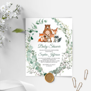 Budget Animaux des bois Invitation Baby shower