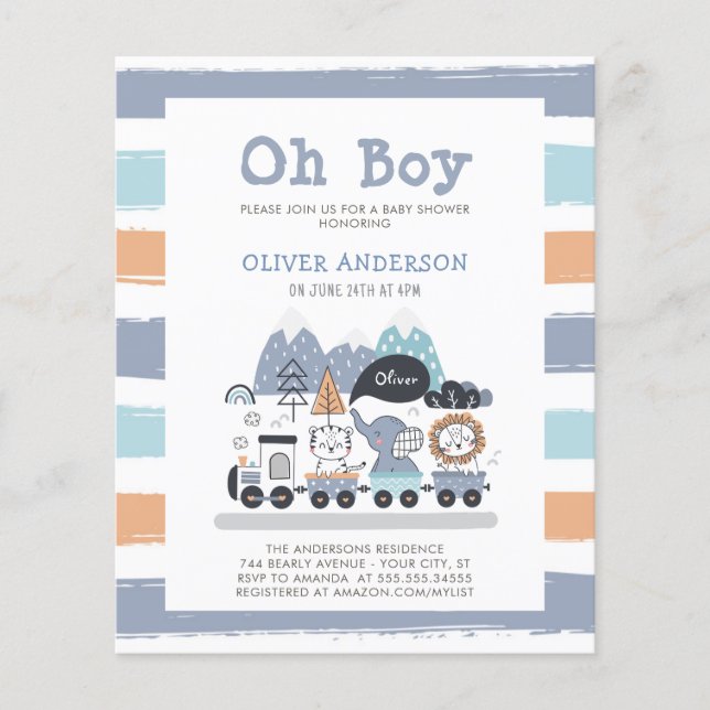 Budget Animaux Train Voyage Baby shower Invitation (Devant)