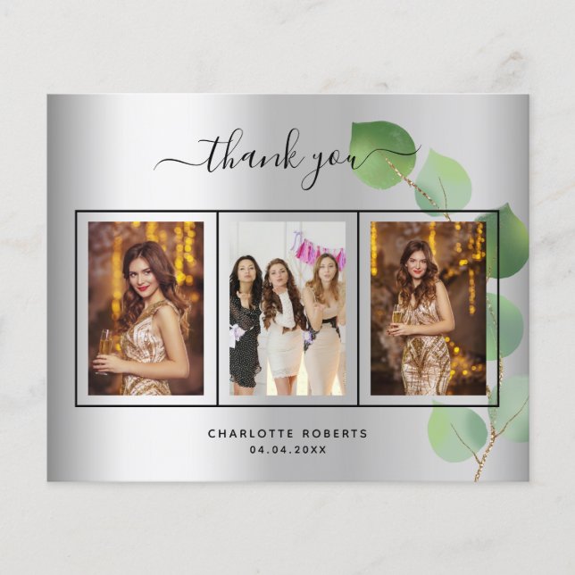 Budget anniversaire argent eucalyptus photo merci (Devant)