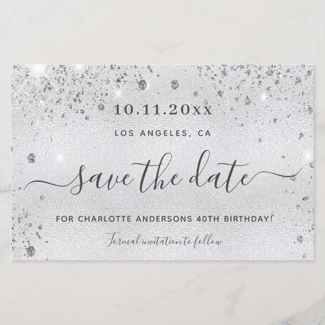 Budget anniversaire argent parties scintillant mét (Devant)