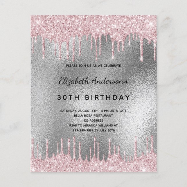 Budget anniversaire argent parties scintillant ros (Devant)