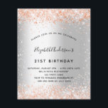 Budget anniversaire argent rose or invitation<br><div class="desc">Pour une élégante fête d'anniversaire de 21e (ou tout âge). Un arrière - plan métallique à l'aspect faux argenté. Décoré avec parties scintillant en faux or rose. Personnalisez et ajoutez un nom et des détails du parti. Le nom est écrit avec un script de style manuscrit</div>