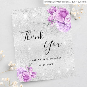 Budget anniversaire argent violet floraux merci