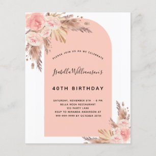 Budget anniversaire blush pampas rose herbe or ros