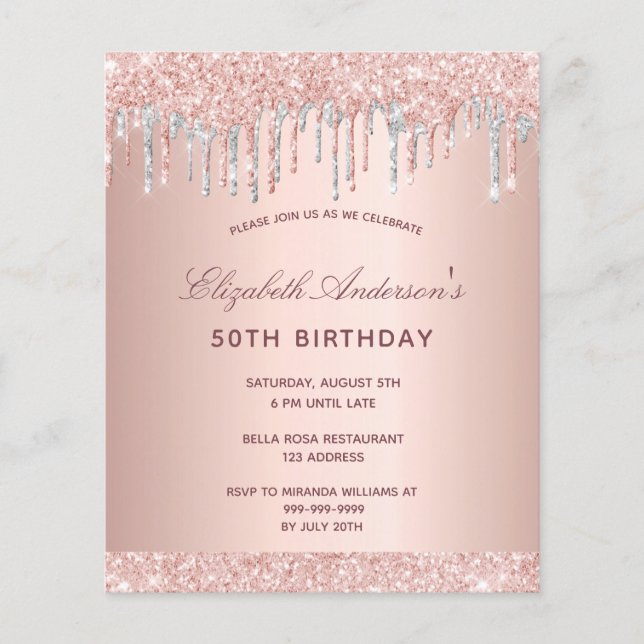 Budget anniversaire blush rose or parties scintill (Devant)