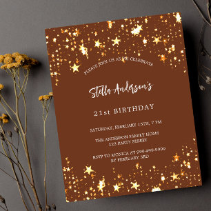 Budget anniversaire brun or étoiles invitation