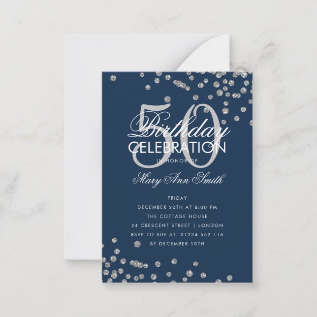 Budget Anniversaire Confetti Invitation Silver Nav (Devant)