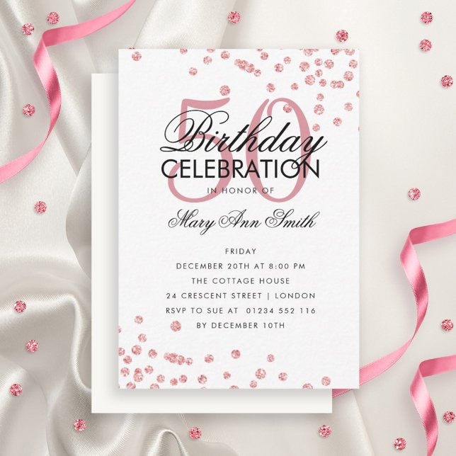 Budget Anniversaire Confetti Rose Gold Invitation (Créateur téléchargé)