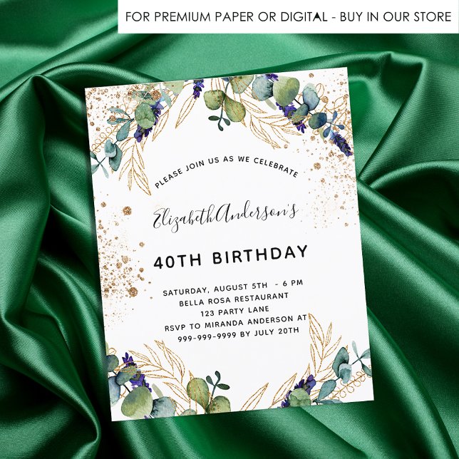 Budget anniversaire eucalyptus invitation verte (Créateur téléchargé)