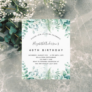 Budget anniversaire eucalyptus invitation verte