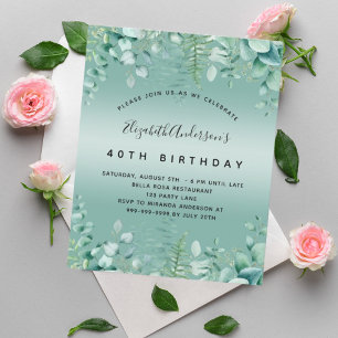 Budget anniversaire eucalyptus invitation verte