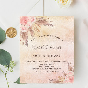 Budget Anniversaire fête boho pampas herbe or rose