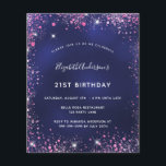 Budget anniversaire fête marine bleu rose invitati<br><div class="desc">Une invitation moderne,  élégante et glamour pour une fête d'anniversaire de 21e (ou tout âge). Un arrière - plan bleu marine,  décoré avec de la poussière de parties scintillant en faux rose. La couleur bleue est inégale. Personnalisez et ajoutez votre nom et les détails de votre fête.</div>