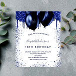 Budget anniversaire marine bleu blanc invitation<br><div class="desc">Une invitation à la fête d'anniversaire de 18e anniversaire, féminine et féminine (ou tout âge). Devant : Un arrière - plan blanc. Décoré avec des gouttes de parties scintillant bleu marine, l'apparence de la peinture goutte à goutte et des ballons. Personnalisez et ajoutez un nom et des détails du parti....</div>