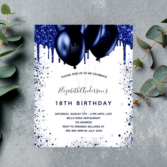 Budget anniversaire marine bleu blanc invitation (Créateur téléchargé)