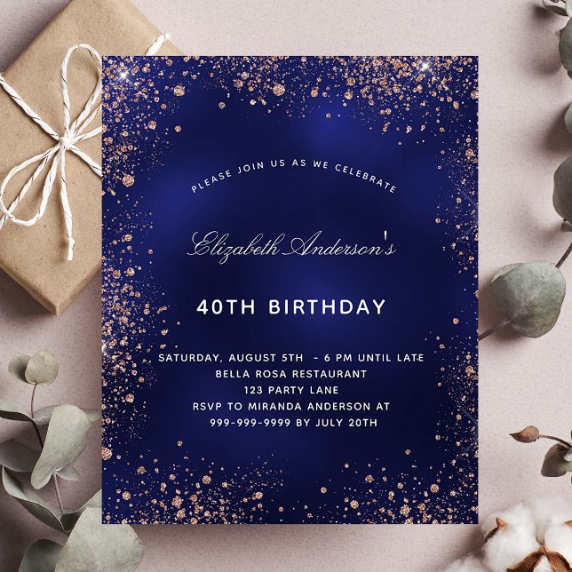Budget anniversaire marine bleu rose or invitation (Créateur téléchargé)