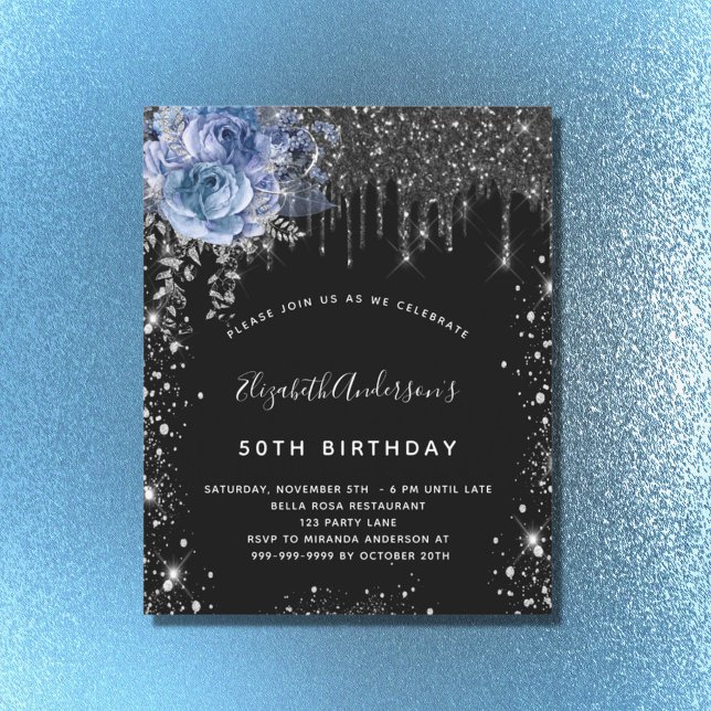 Budget anniversaire noir argent pailleté bleu flor (Créateur téléchargé)