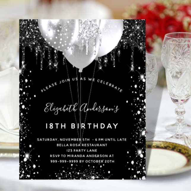 Budget anniversaire noir argent parties scintillan (Créateur téléchargé)