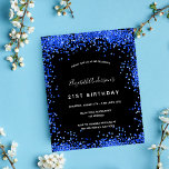 Budget anniversaire noir bleu royal invitation<br><div class="desc">Une invitation à la fête d'anniversaire de 21e anniversaire, féminine et féminine (ou tout âge). Devant : Un arrière - plan noir chic. Décoré avec de la poussière de parties scintillant bleu royal. Personnalisez et ajoutez un nom et des détails du parti. Le nom est écrit avec un script de...</div>