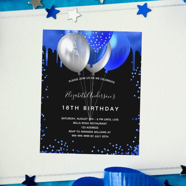 Budget anniversaire noir bleu royal photo invitati (Créateur téléchargé)