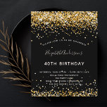 Budget Anniversaire noir parties scintillant d'or<br><div class="desc">Une invitation moderne, élégante et glamour pour une fête d'anniversaire de 40ème (ou tout âge). Un arrière - plan noir décoré avec de la poussière de parties scintillant en faux or. Le nom est écrit avec un script de style moderne écrit à la main. Personnalisez et ajoutez les détails de...</div>