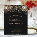 Budget Anniversaire noir parties scintillant or sc<br><div class="desc">Une invitation moderne, élégante et glamour pour une fête d'anniversaire de 40ème (ou tout âge). Un arrière - plan noir décoré de fausse parties scintillant et brillant. Le nom est écrit avec un script de style à la main de couleur dorée moderne. Personnalisez et ajoutez les détails de votre fête....</div>