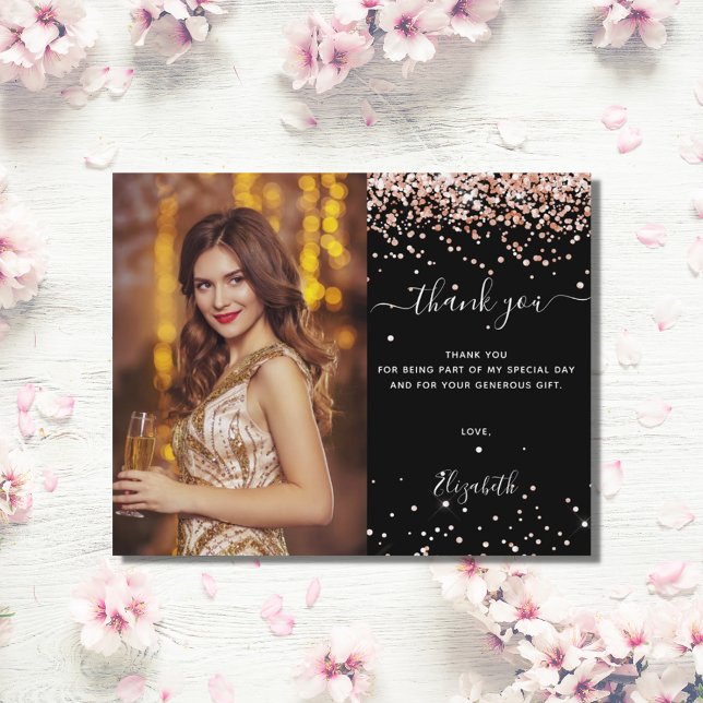 Budget anniversaire noir rose or photo merci (Créateur téléchargé)