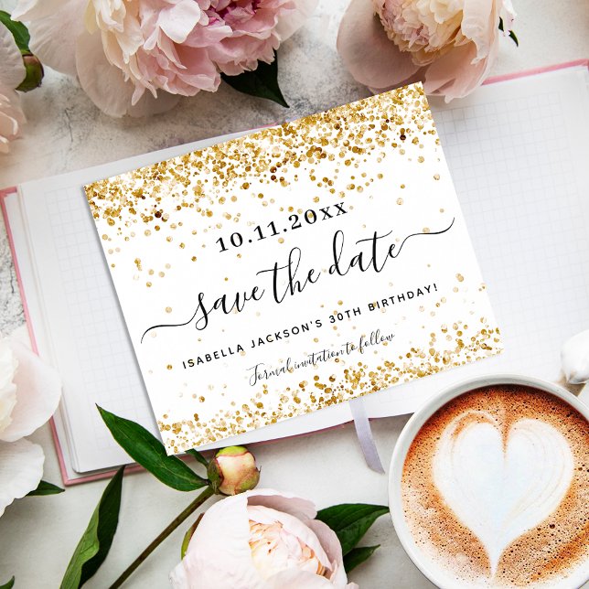 Budget anniversaire or blanc enregistrer la date (Créateur téléchargé)