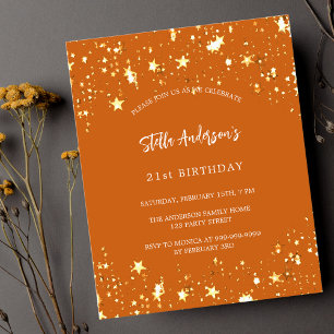 Budget anniversaire orange or étoiles invitation
